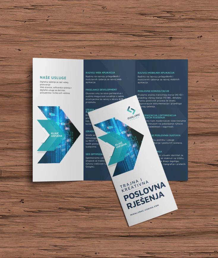 Trifold brošura Mihaljinac Coding - grafički dizajn i priprema za tisak