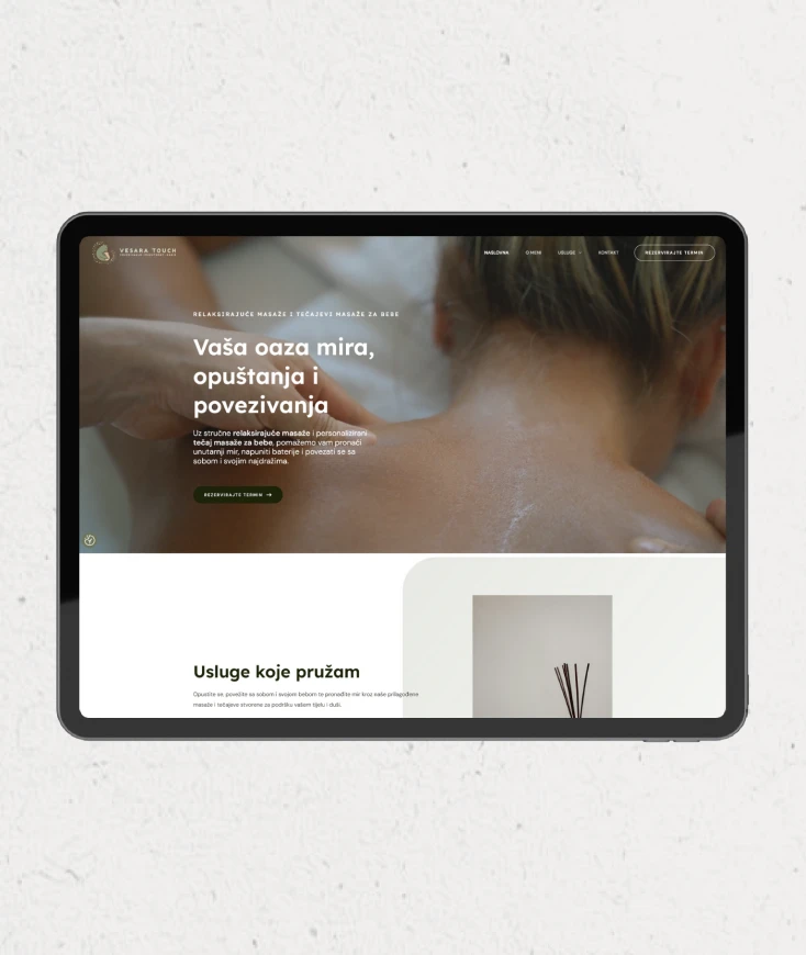 Web dizajn stranice studija za masažu Vesara Touch